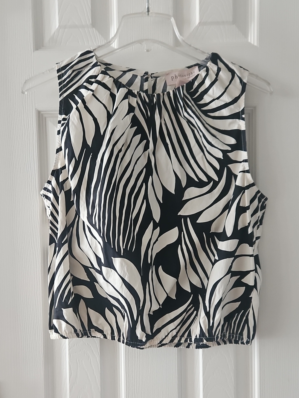 Philosophy Black & White Leaf-Print Sleeveless Top, Sz Lg, NWT, 100% Cotton